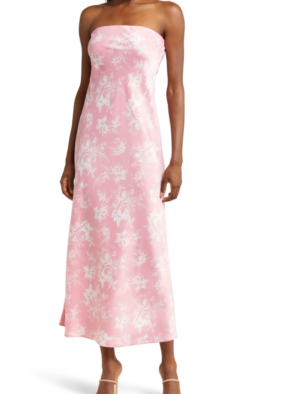 Wayf Pink Strapless Floral Satin Slip Dress